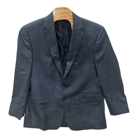 Ralph Lauren Silk Wool‎ Blend Men's 48L Dk Blue Windowpane Blazer Suit Jacket